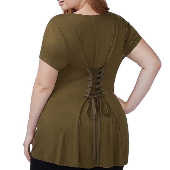 Lane Bryant Tops - Lane Bryant Size 22 24 Army Olive Corset Back Top
